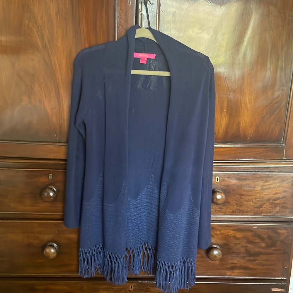 Navy Blue XS Lily Pulitzer cardigan with fringe